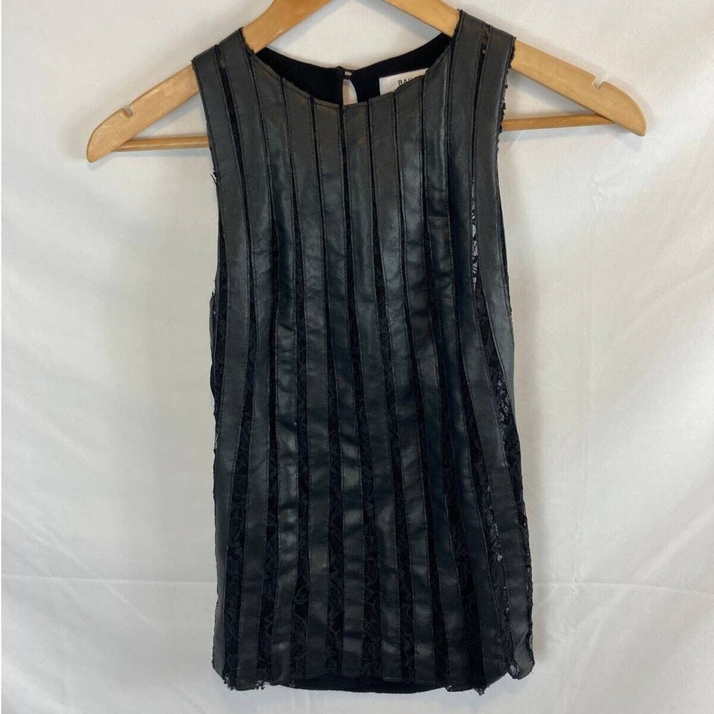 BAILEY 44 Black Vegan Leather and Lace XS Stretch cut out panel top